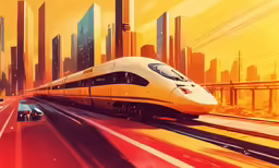 an electric train that is traveling through the city