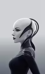 a 3d rendering of an asian female wearing a futuristic looking hairstyle