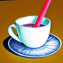 a painting of a cup with a red straw in it