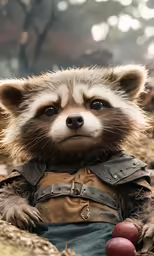 a racoon is posed as it wears a costume