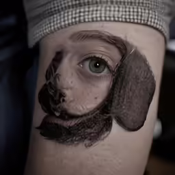a person has a face painted with horse fur and a mustache