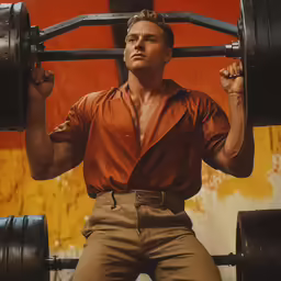 man sitting in the shape of a large barbell