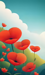 painting of a flower field with blue sky