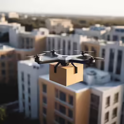 a delivery box is being carried in the air