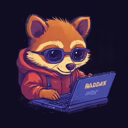 a raccoon wearing a red jacket on top of a laptop computer