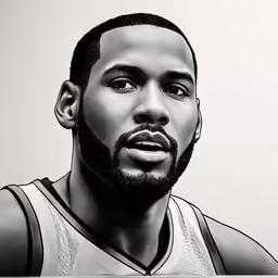 a black and white image of a basketball player