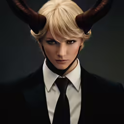 there is a woman wearing horns around her head