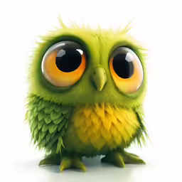 a small green bird with big eyes and long legs