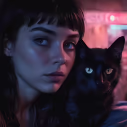 the girl with the cat in her arms is staring
