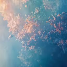 the sky is blurry and is blue with gold details