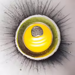 a yellow object is floating through a gray area