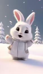a rabbit with a jacket and earphones posing for a picture,a cute white bunny dressed up for christmas