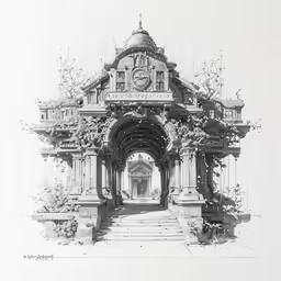 this is an image of a building with flowers in it