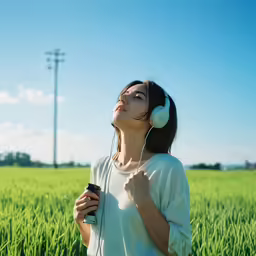 a woman in the middle of the day listening to music