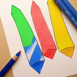 some crayons and crayols are on top of the paper