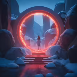 the woman is walking out of the neon ring