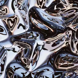 a background of black and white distorted metallic shapes,shiny chrome foil background from close up