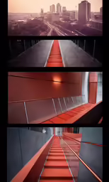 a series of three photos that show a staircase
