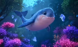 an underwater scene shows a shark with many fish in its mouth and other fish around him