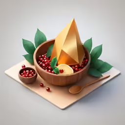a wooden bowl filled with some golden items