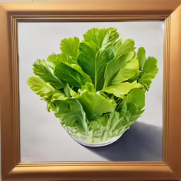 a painting of a basket of lettuce
