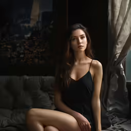 there is a woman posing on a bed