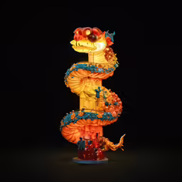 an illuminated dragon with a light in the shape of a person on it