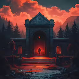 a man standing on top of a stairway at night