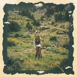 a woman that is walking in the grass