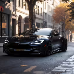 a car on the road driving down the street