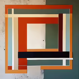 an abstract painting with multiple square and stripe patterns