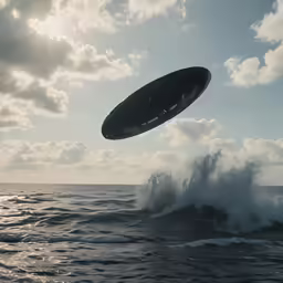 an object that looks like a disk is in the air over the ocean
