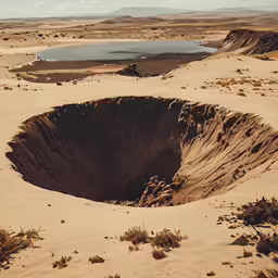 large hole with very high water levels in the desert