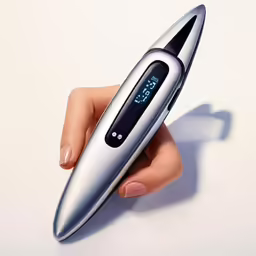 the digital clock inside of a modern silver pen