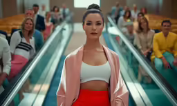 an animation image of a woman with a bunch of people in the background