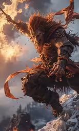 there is a man dressed as a demon holding a sword