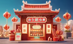 a photo of an oriental store that is red