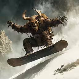 there is a computer generated photo of a demon skiing