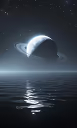 the planet saturn floating in the middle of water