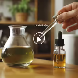 a bottle and pipe next to an empty measuring glass