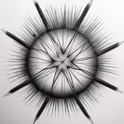 pencils and ink are placed together in the shape of a sun