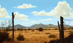 two wooden posts in the middle of a desert