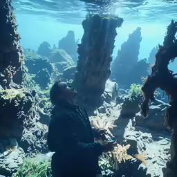 a man standing in front of an underwater exhibit