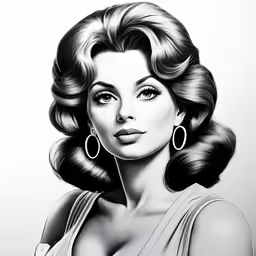 a woman with large round earrings, wearing a topless dress