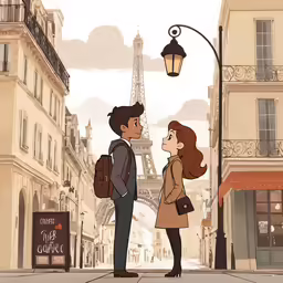 a man and woman standing on the sidewalk