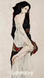 an art print of a woman with long hair and dark hair