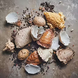 some sea shells, some sea urchins, and other types of seashells