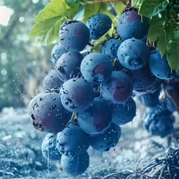 water drops falling on the grapes