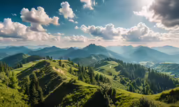 a beautiful view of mountains with lush green hills