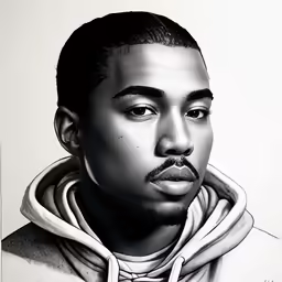 a drawing of an african american man wearing a sweatshirt and a tie